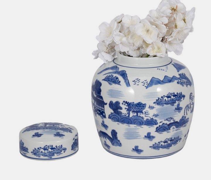 Blue Rounded Temple Jar with Lid