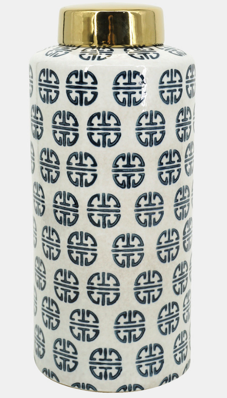 Navy & White Ginger Jar