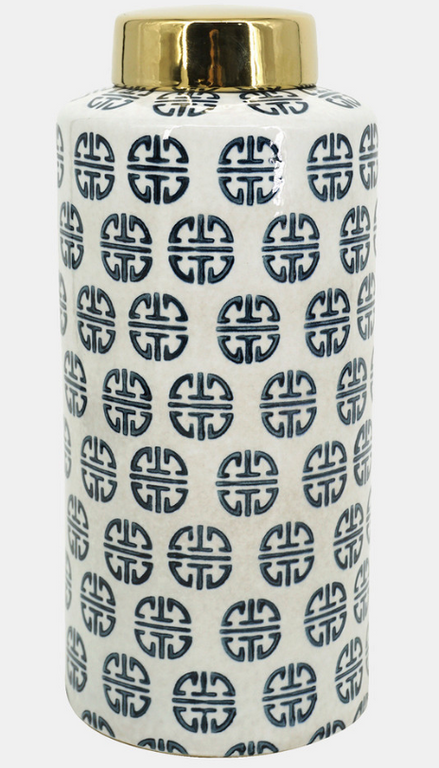 Navy & White Ginger Jar