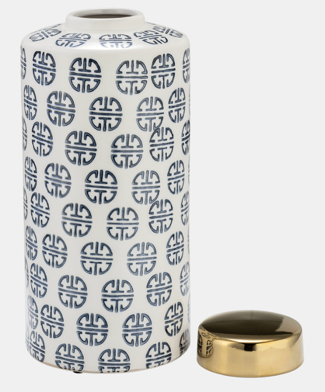 Navy & White Ginger Jar
