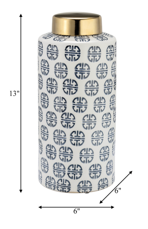 Navy & White Ginger Jar