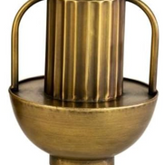 Antique Ribbed Brass Vase with Handles