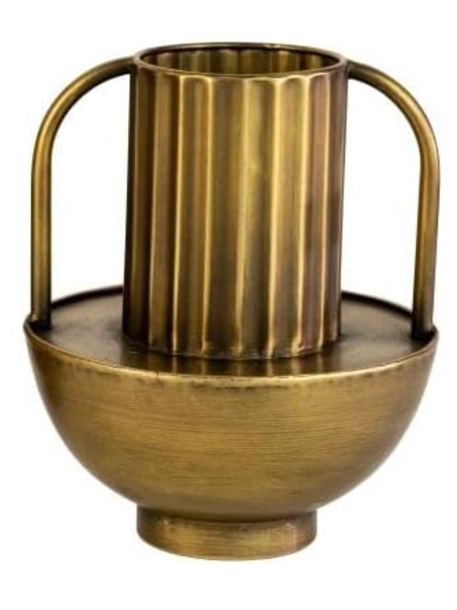 Antique Ribbed Brass Vase with Handles