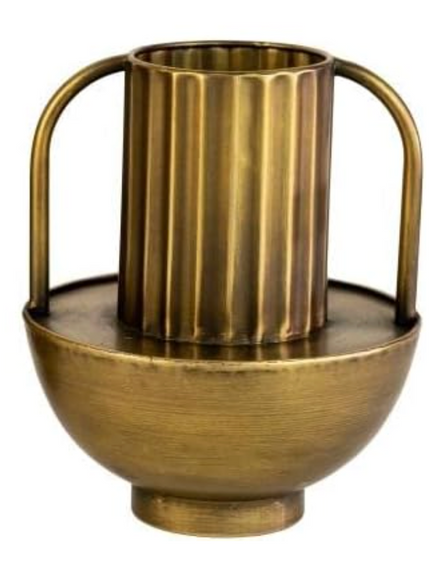 Antique Ribbed Brass Vase with Handles