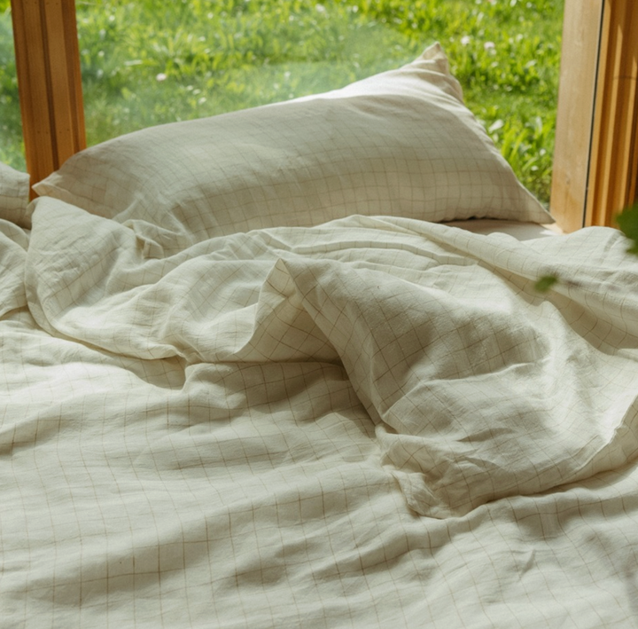 Sybarite Ivory Linen Check Duvet Set