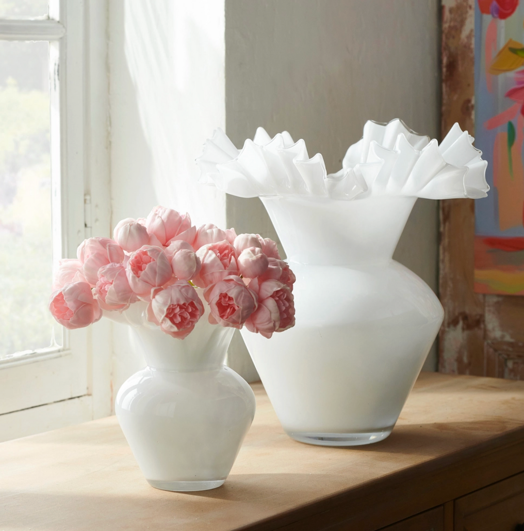 8" White Ruffle Vase