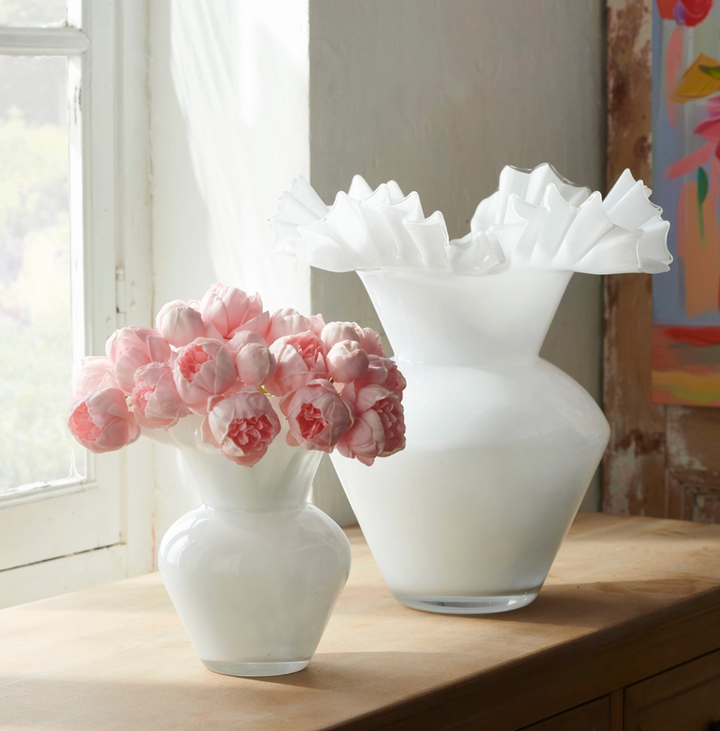 8" White Ruffle Vase