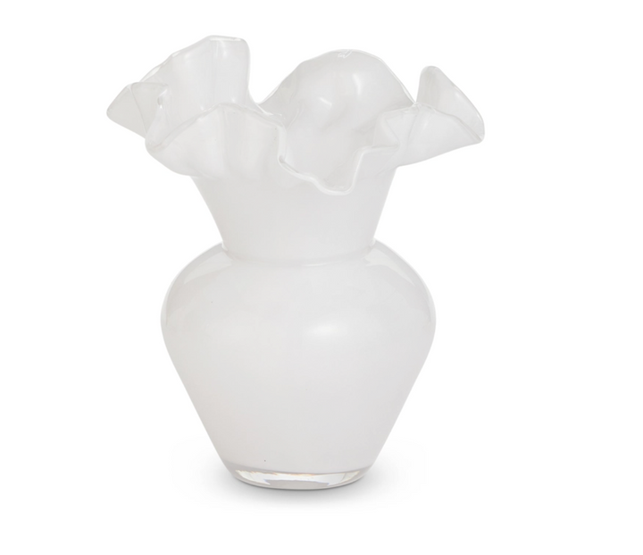 8" White Ruffle Vase