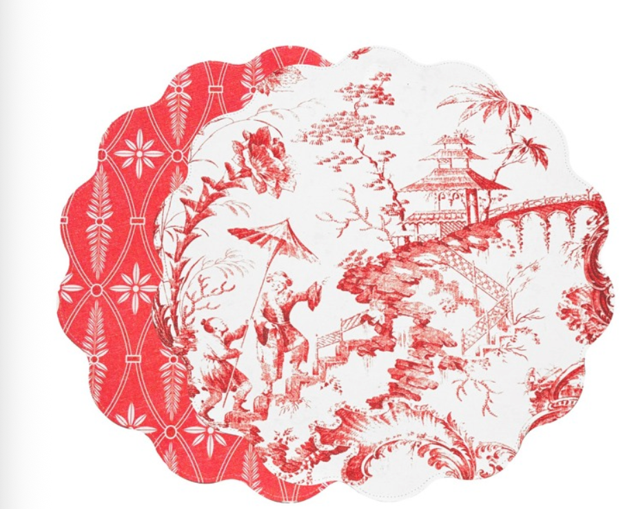 VIDA Chinoiserie and Trellis Reversible Round Placemat