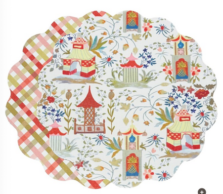 VIDA Pagoda and Carlie Plaid Reversible Round Placemat