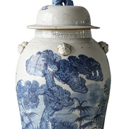 Jingdezhen Hand-Painted Temple Jar, Blue with Tree