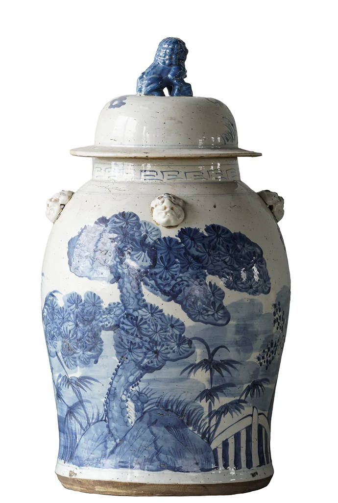 Jingdezhen Hand-Painted Temple Jar, Blue with Tree