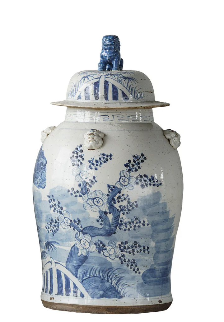 Jingdezhen Hand-Painted Temple Jar, Blue with Tree