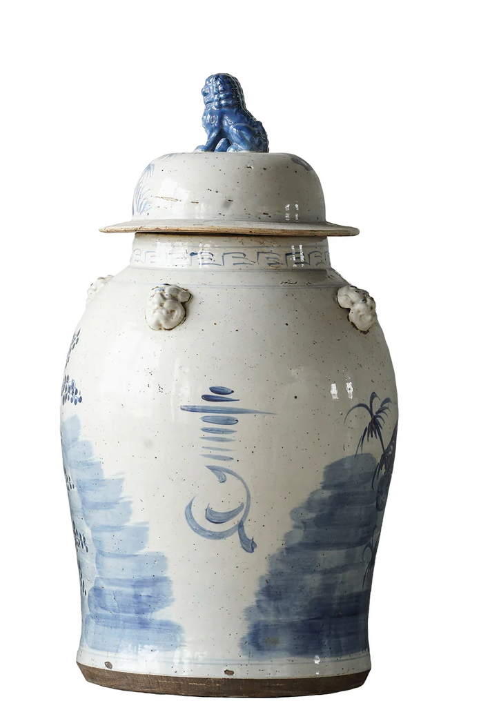 Jingdezhen Hand-Painted Temple Jar, Blue with Tree