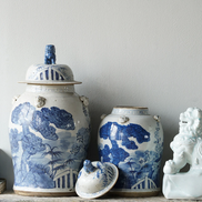 Jingdezhen Hand-Painted Temple Jar, Blue with Tree