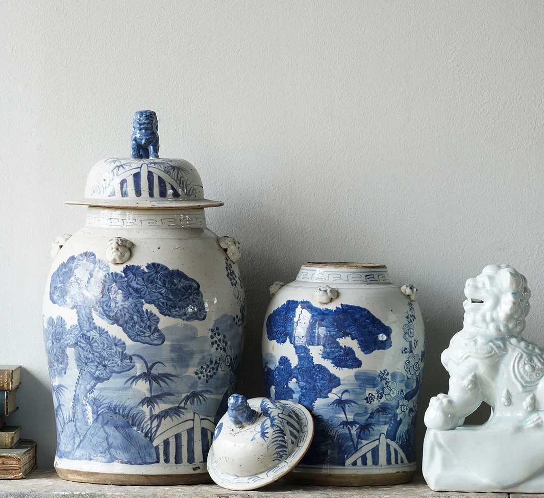 Jingdezhen Hand-Painted Temple Jar, Blue with Tree