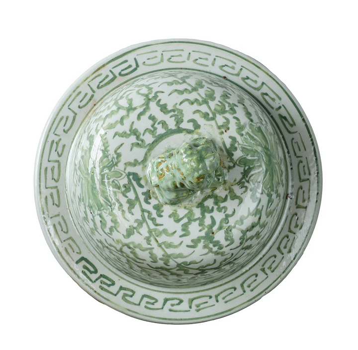 Jingdezhen Green with Flowers Hand Painted Temple Jar