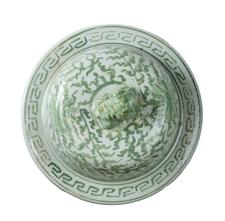 Jingdezhen Green with Flowers Hand Painted Temple Jar