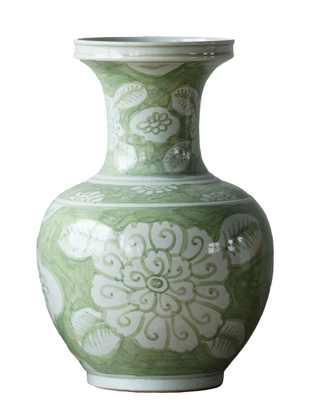 Jingdezhen Green with Flowers Hand Painted Vase