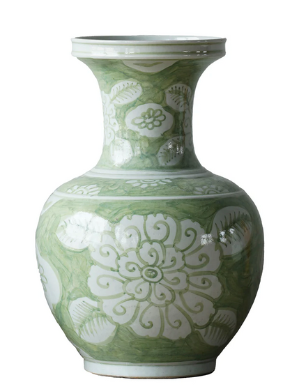 Jingdezhen Green with Flowers Hand Painted Vase