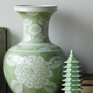 Jingdezhen Green with Flowers Hand Painted Vase