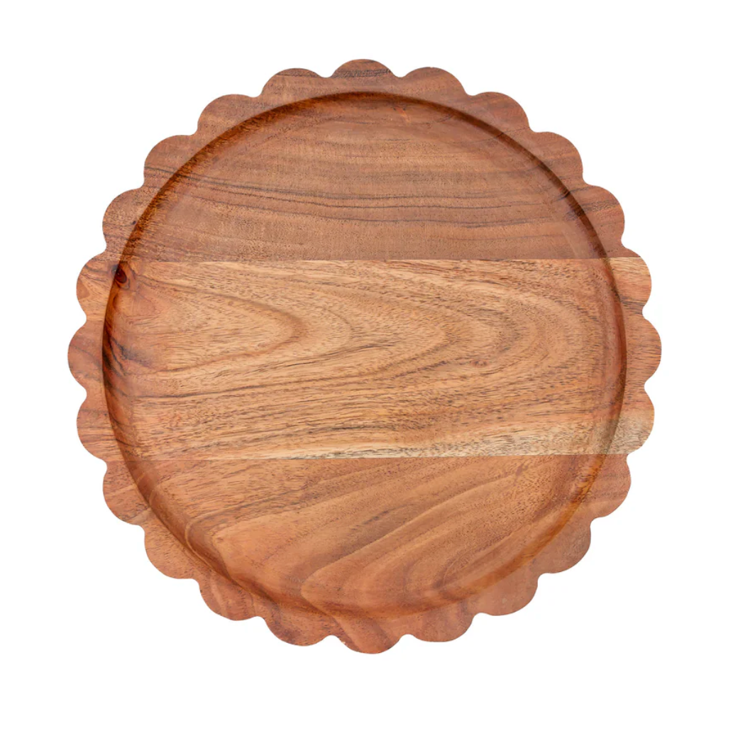 Scalloped Acacia Wood Tray Large