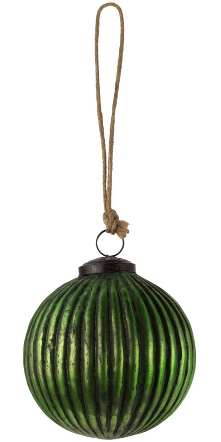 Ribbed Green Glass Ornament