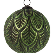 Leaf Motif Green Glass Ornament