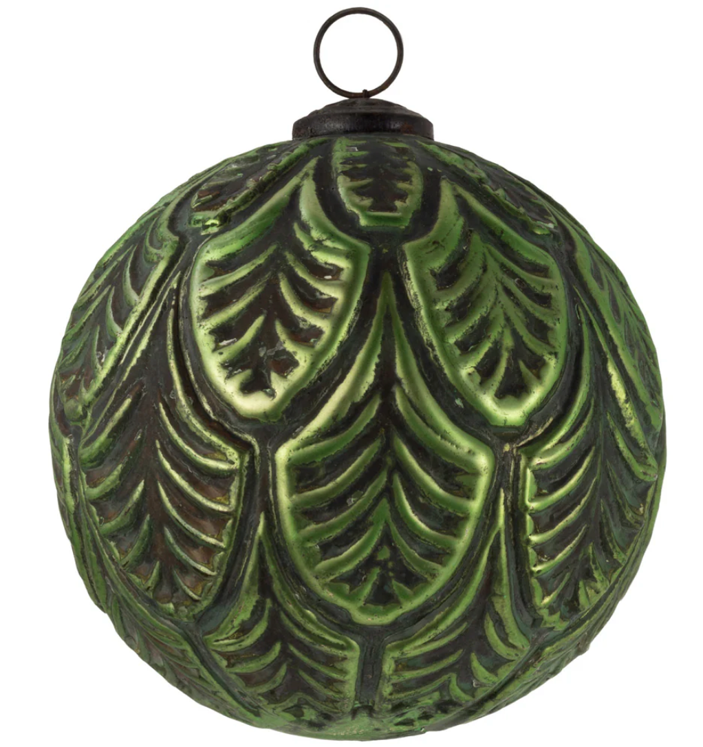 Leaf Motif Green Glass Ornament