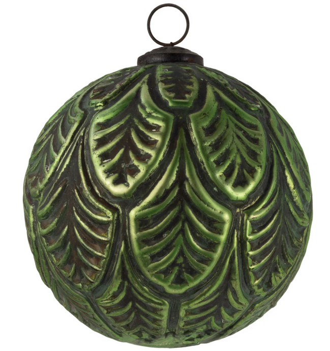 Leaf Motif Green Glass Ornament