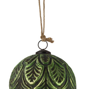Leaf Motif Green Glass Ornament
