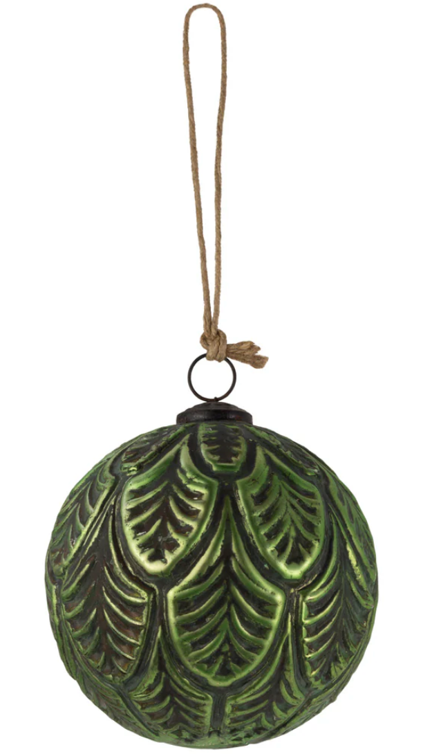 Leaf Motif Green Glass Ornament