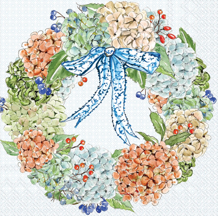 Fall Hydrangea Wreath Cocktail Napkin