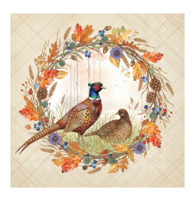 Pheasant Wreath Cocktail Napkin