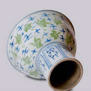 Green and Blue Crane & Clouds Footed Porcelain Bowl