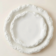 White Ceramic Salad/Dessert Plate with Textured Rim
