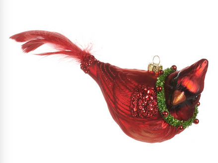 Cardinal with Wreath Glass Ornament