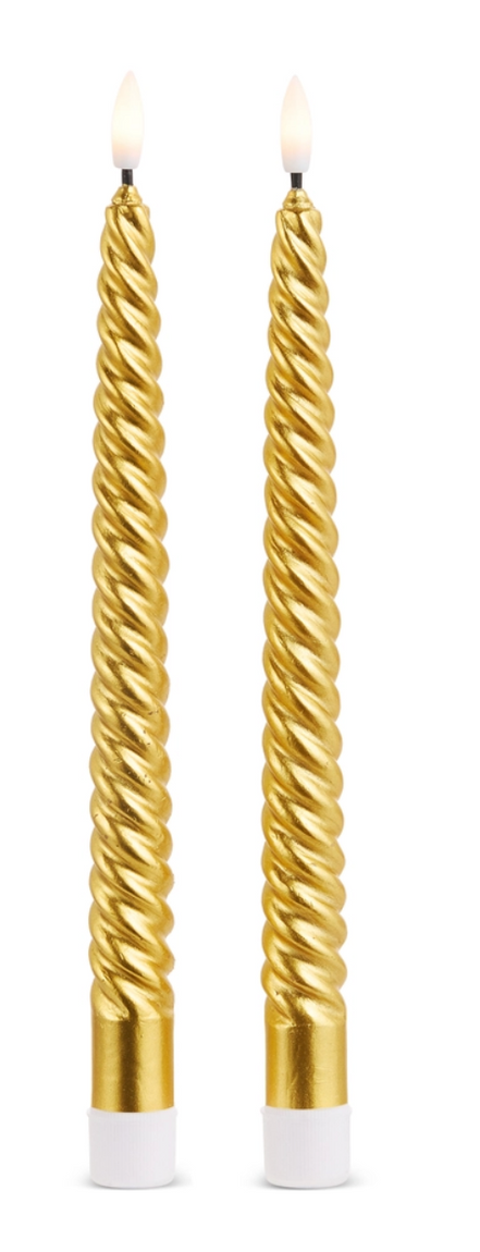 Gold Twist Skinny Flameless Taper Candles