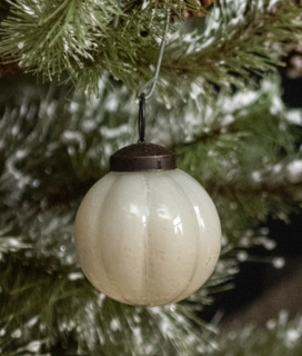 Ivory Ribbed Glass Ornament