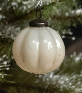 Ivory Ribbed Glass Ornament