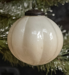 Ivory Ribbed Glass Ornament