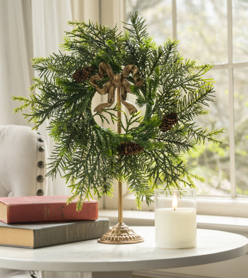 Gold Wreath Stand with Bow