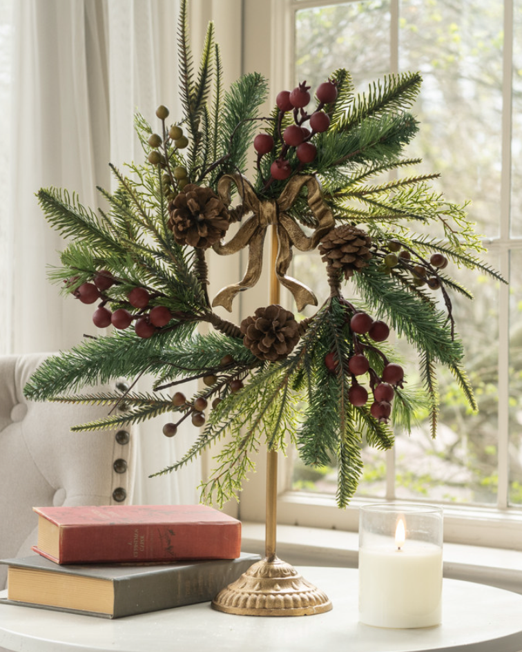 Gold Wreath Stand with Bow