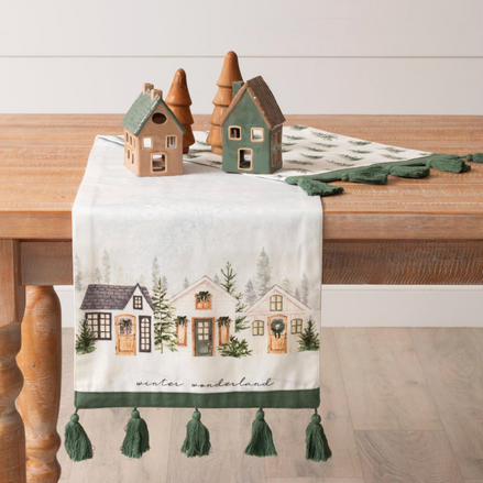 Reversible Table Runner - Cozy Cottage Winter Wonderland