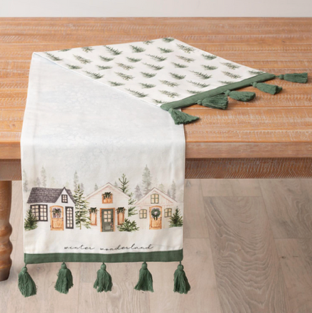 Reversible Table Runner - Cozy Cottage Winter Wonderland