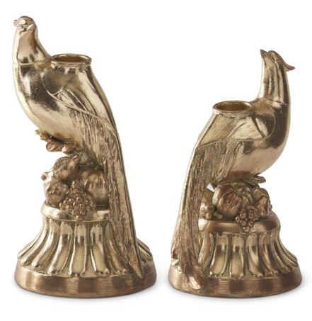 Gold Resin Pheasant Taper Candleholders