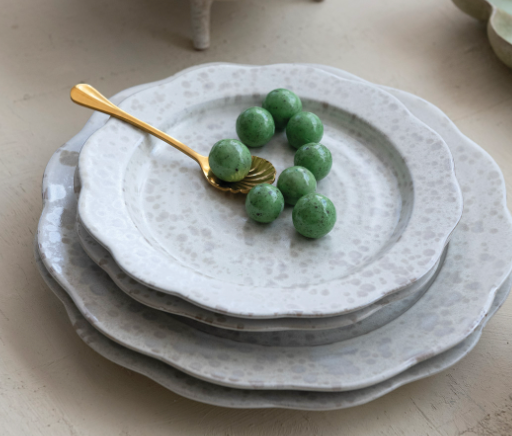 White Speckled Scalloped  Stoneware Plate