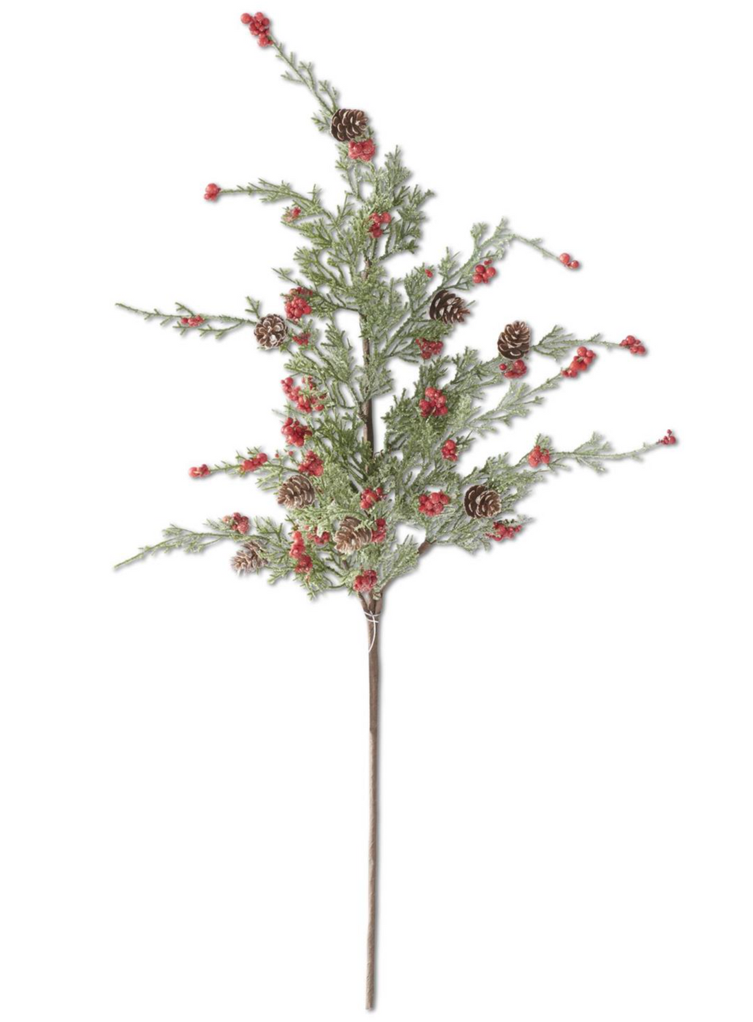 28" Glittered Pine Stem w/ Red Berries