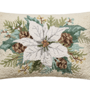 Winter Bloom Hooked Christmas Pillow