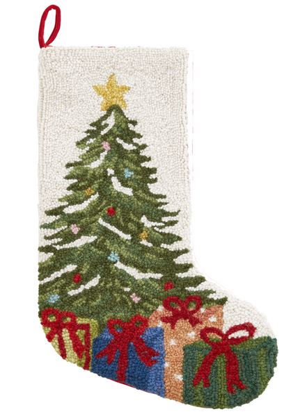 Vintage Christmas Tree Hooked Stocking